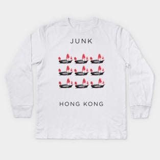 Red Sails, The Yesteryear of Hong Kong on an Old Junk Sailing Boat Kids Long Sleeve T-Shirt